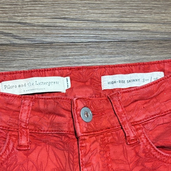 🔥🔥🔥Pilcro and the Letterpress Red Skinny Jeans with Floral Print Size: 26🔥🔥🔥 - Picture 2 of 9